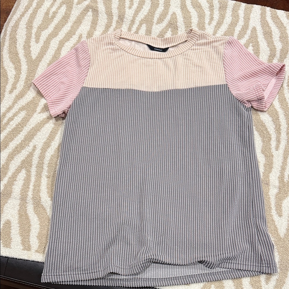 Striped Pink and Gray Women's Top